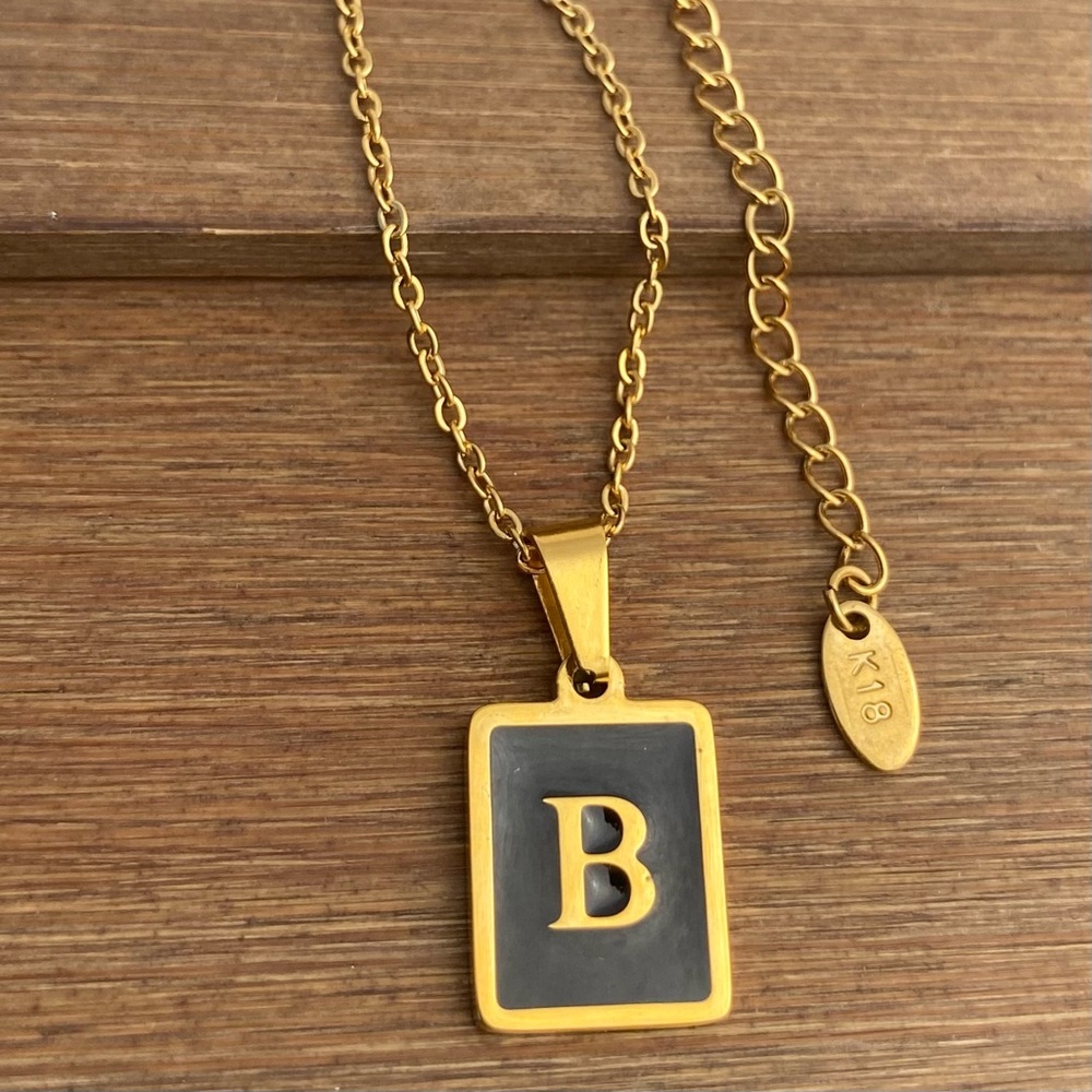 Initial Letter B  Stainless Steel  Black Gold and Chain Necklace Inicial Acero